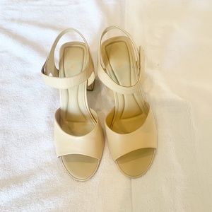 Sarto by Franco Sarto Nude Beige Block Heel Leather Sandal Ankle Strap